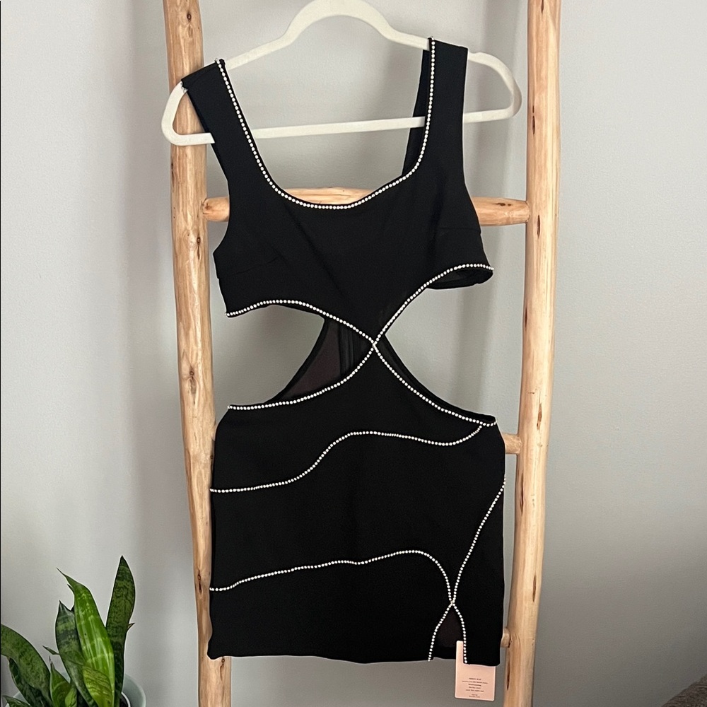 SHEIN Black Backless Dress with White Trim